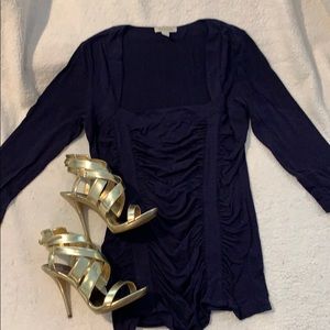 Boston proper navy top w/ front ruching. Size med